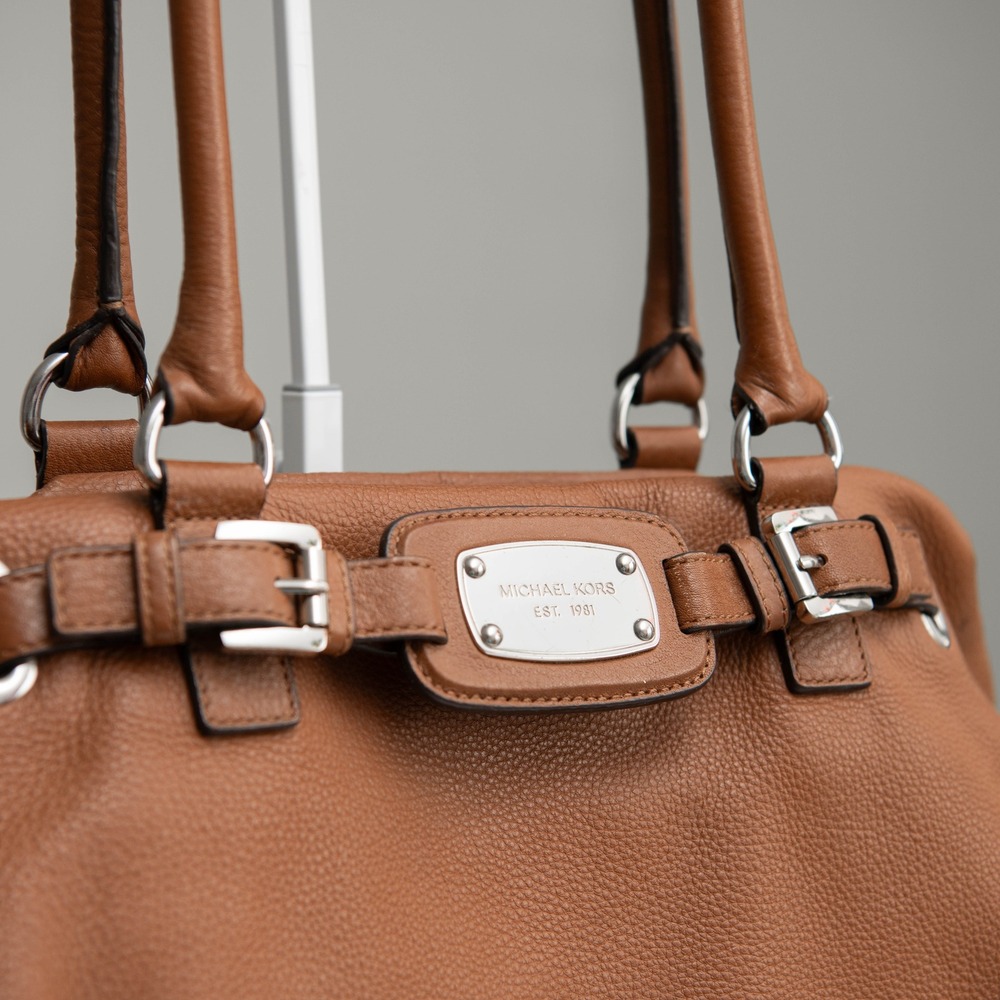 MICHAEL KORS Hamilton Satchel Shoulder Bag Pebbled Leather Brown Earthy Neutral - Picture 2 of 5